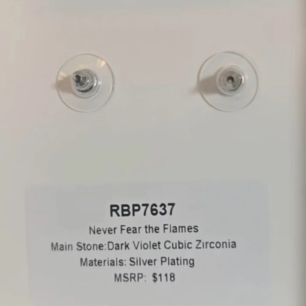 Bomb‎ Party Earrings Never Fear The Flames Violet Cubic Zirconia Silver Plating - Picture 6 of 7